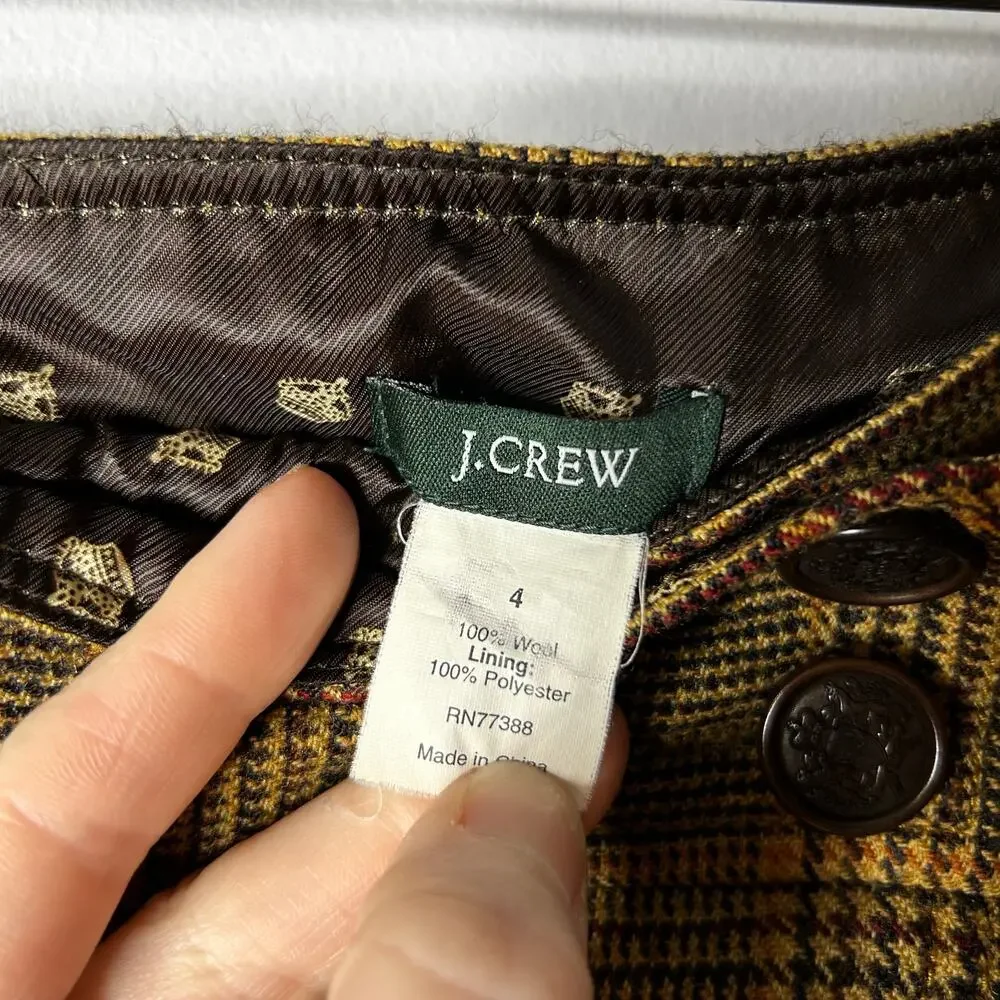 Vintage‎ J. Crew Y2k Houndstooth Schoolgirl Wool Mini Skirt Fringe Womens 4 90s